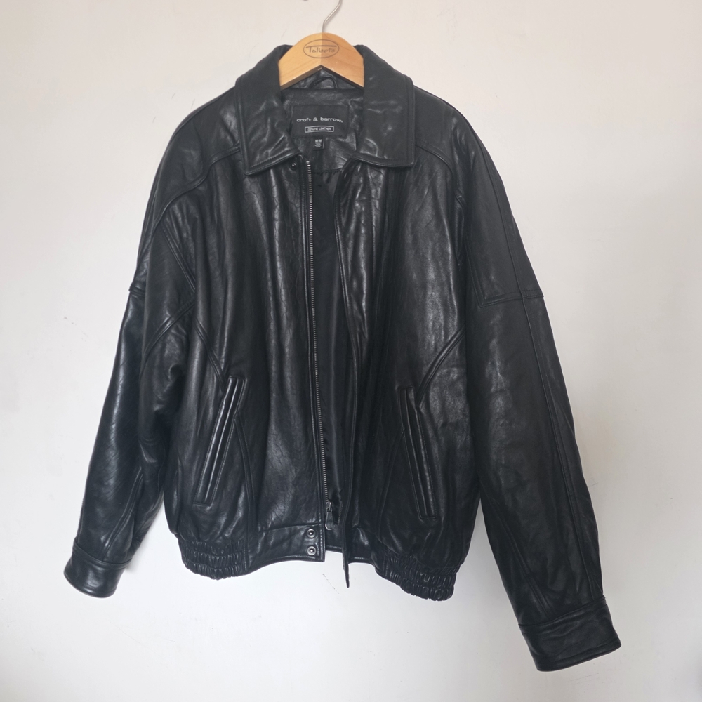 Croft & Barrow Black Genuine Leather Bomber Jacket